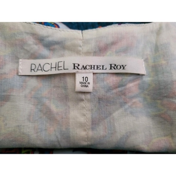 💕RACHEL Rachel Roy Womens Open‎ Back Casual Dress Neon Paisley Linen Dress 10 - Picture 7 of 8